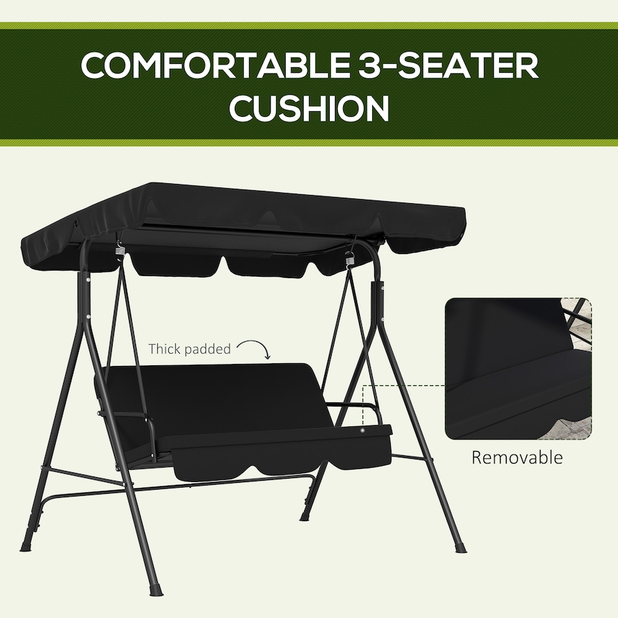 Image 946775_ALTMORE6.jpg, Product 946-775 / Price $133.00, Outsunny 3-Seat Patio Swing Chair with Adjustable Canopy Black from Outsunny on TSC.ca's Home & Garden department