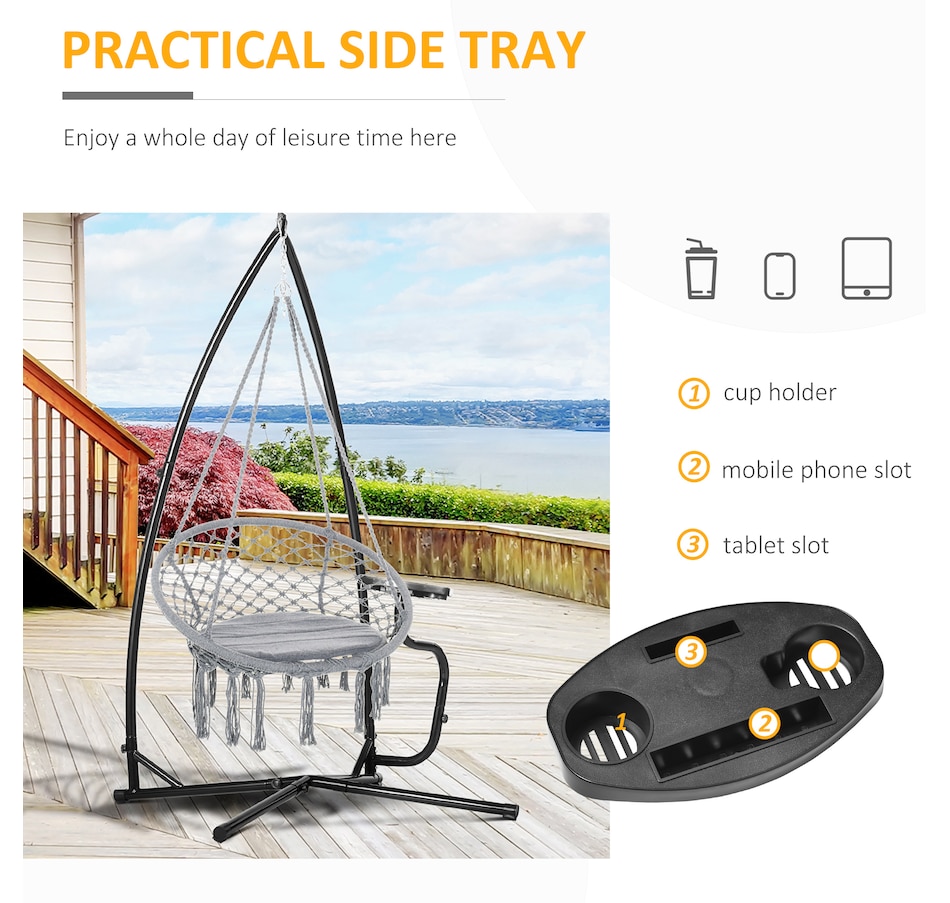 Image 946791_ALTMORE4.jpg, Product 946-791 / Price $134.99, Outsunny Hammock Chair Stand for with Tray Indoor Outdoor Porch Patio Black from Outsunny on TSC.ca's Home & Garden department