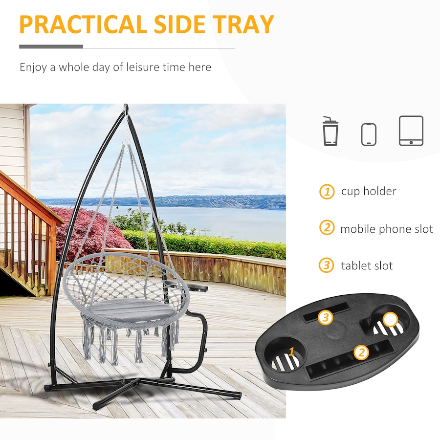 Image 946791_ALTMORE4.jpg, Product 946-791 / Price $109.99, Outsunny Hammock Chair Stand for with Tray Indoor Outdoor Porch Patio Black from Outsunny on TSC.ca's Home & Garden department