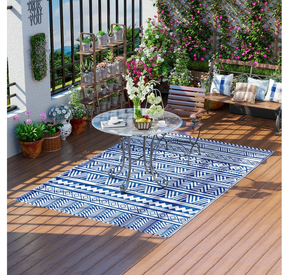 Image 946863.jpg, Product 946-863 / Price $46.99, Outsunny Reversible Outdoor Rug, 6' x 9' Patio Rug, Dark Blue and White from Outsunny on TSC.ca's Home & Garden department