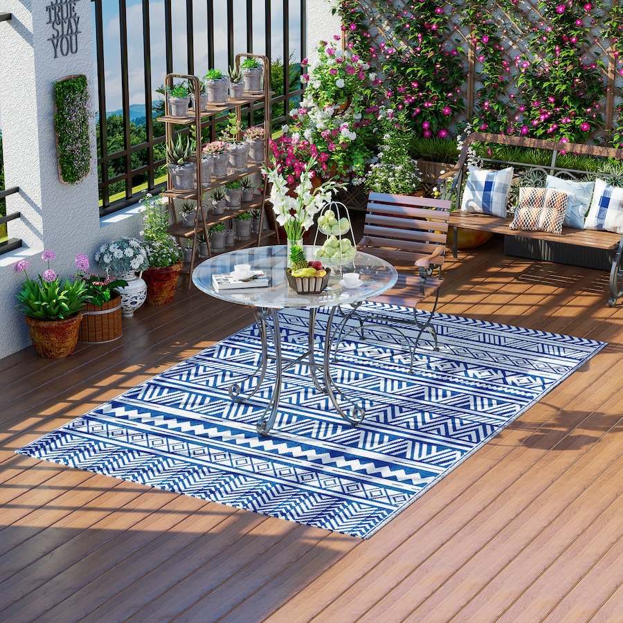 Image 946863.jpg, Product 946-863 / Price $46.99, Outsunny Reversible Outdoor Rug, 6' x 9' Patio Rug, Dark Blue and White from Outsunny on TSC.ca's Home & Garden department