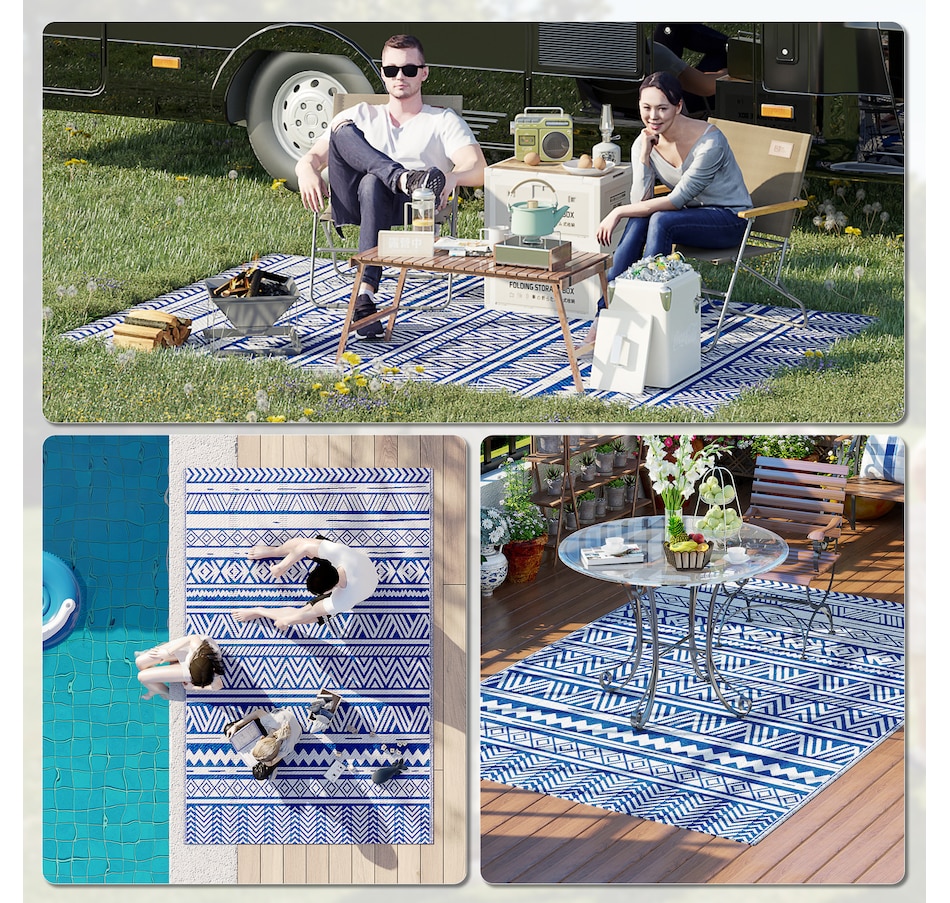 Image 946863_ALTMORE4.jpg, Product 946-863 / Price $46.99, Outsunny Reversible Outdoor Rug, 6' x 9' Patio Rug, Dark Blue and White from Outsunny on TSC.ca's Home & Garden department