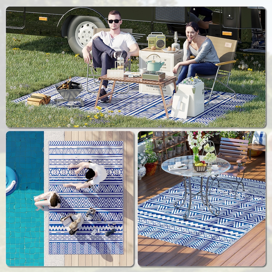 Image 946863_ALTMORE4.jpg, Product 946-863 / Price $46.99, Outsunny Reversible Outdoor Rug, 6' x 9' Patio Rug, Dark Blue and White from Outsunny on TSC.ca's Home & Garden department