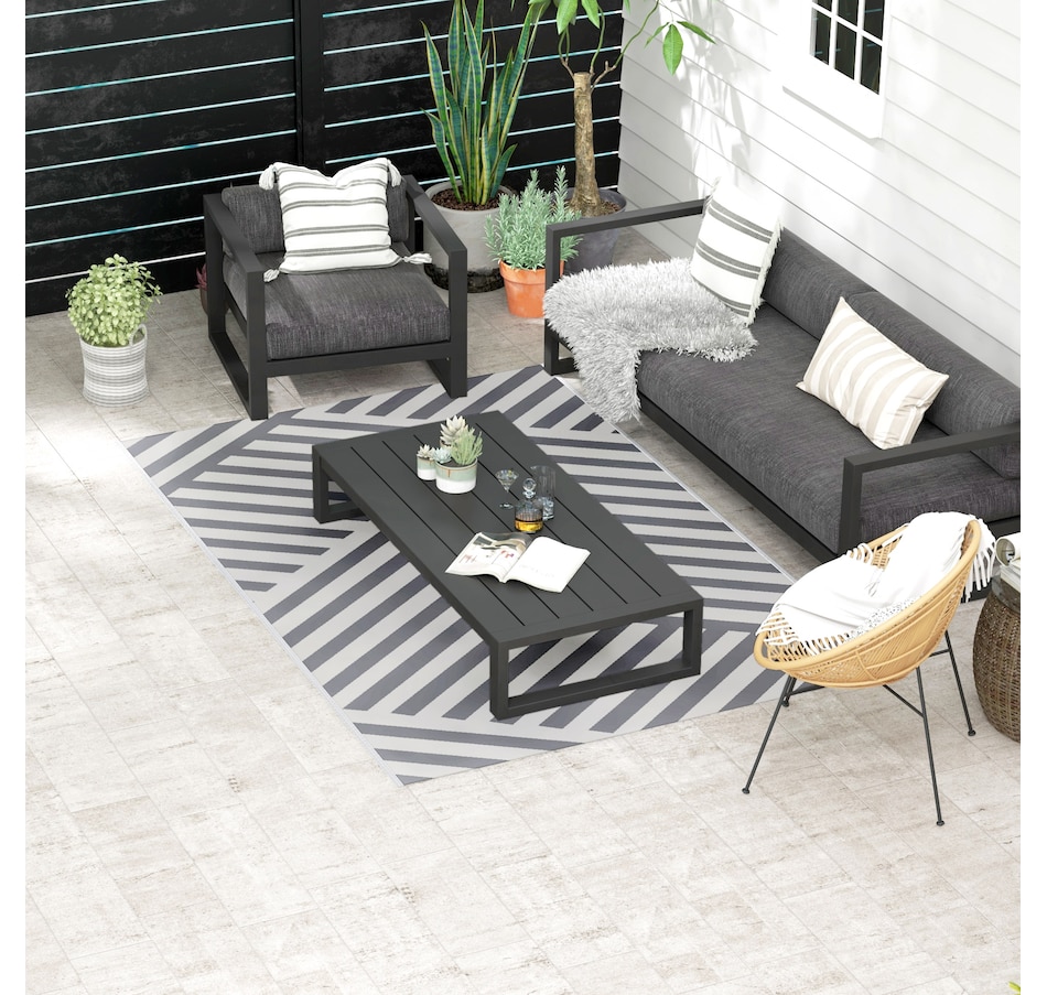 Image 946869.jpg, Product 946-869 / Price $38.99, Reversible Outdoor RV Rug, 6' x 9' Patio Floor Mat, Grey and Cream from Outsunny on TSC.ca's Home & Garden department