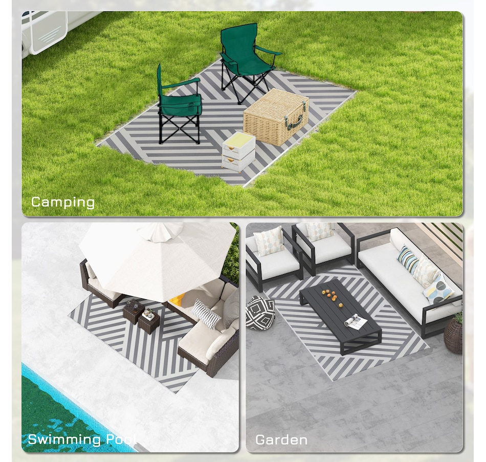 Image 946869_ALTMORE4.jpg, Product 946-869 / Price $38.99, Reversible Outdoor RV Rug, 6' x 9' Patio Floor Mat, Grey and Cream from Outsunny on TSC.ca's Home & Garden department