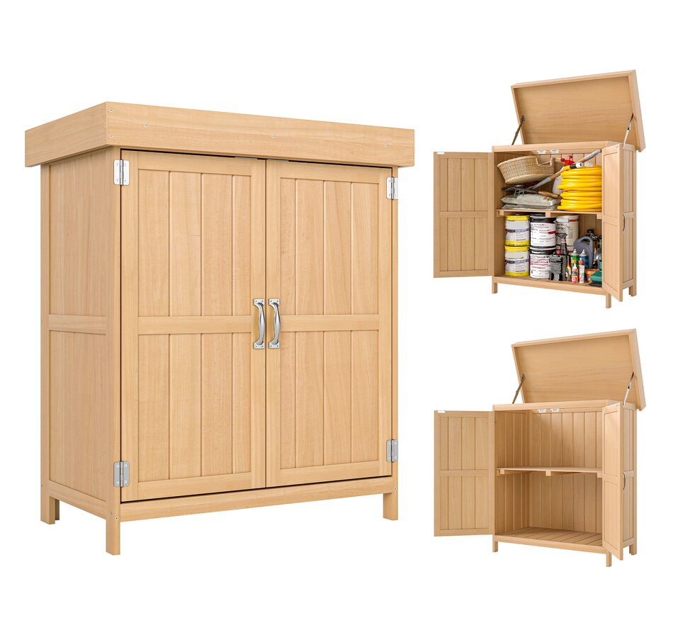 Image 946877.jpg, Product 946-877 / Price $149.99, Outsunny Wood Garden Shed Outdoor Tool Shed with Hinged Roof, Natural Wood from Outsunny on TSC.ca's Home & Garden department