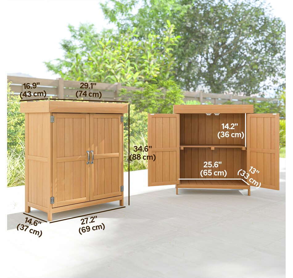 Image 946877_ALTMORE2.jpg, Product 946-877 / Price $149.99, Outsunny Wood Garden Shed Outdoor Tool Shed with Hinged Roof, Natural Wood from Outsunny on TSC.ca's Home & Garden department