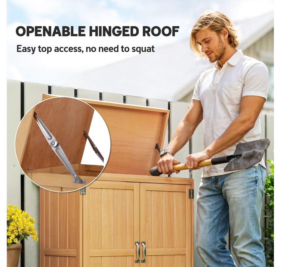 Image 946877_ALTMORE3.jpg, Product 946-877 / Price $149.99, Outsunny Wood Garden Shed Outdoor Tool Shed with Hinged Roof, Natural Wood from Outsunny on TSC.ca's Home & Garden department