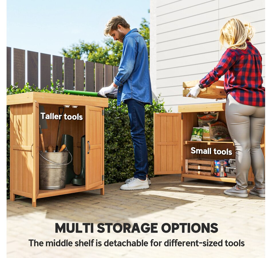 Image 946877_ALTMORE4.jpg, Product 946-877 / Price $149.99, Outsunny Wood Garden Shed Outdoor Tool Shed with Hinged Roof, Natural Wood from Outsunny on TSC.ca's Home & Garden department
