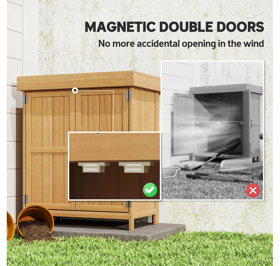 Image 946877_ALTMORE5.jpg, Product 946-877 / Price $149.99, Outsunny Wood Garden Shed Outdoor Tool Shed with Hinged Roof, Natural Wood from Outsunny on TSC.ca's Home & Garden department