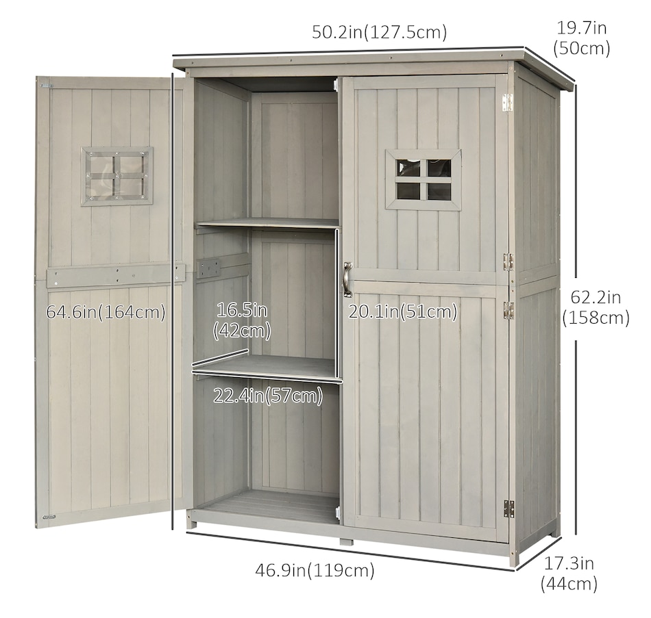 Image 946878_ALTMORE2.jpg, Product 946-878 / Price $439.99, Outsunny 4'x1.5' Wooden Garden Storage Shed w/ Windows, Grey from Outsunny on TSC.ca's Home & Garden department