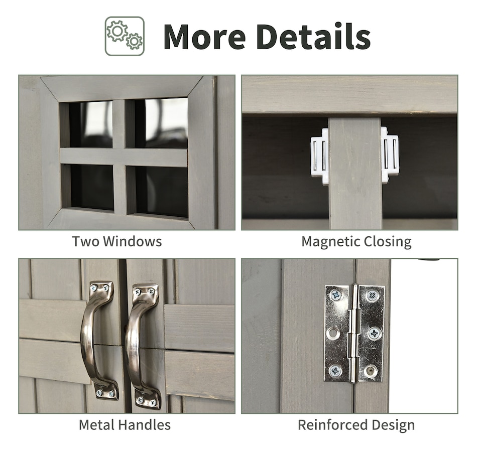 Image 946878_ALTMORE5.jpg, Product 946-878 / Price $439.99, Outsunny 4'x1.5' Wooden Garden Storage Shed w/ Windows, Grey from Outsunny on TSC.ca's Home & Garden department