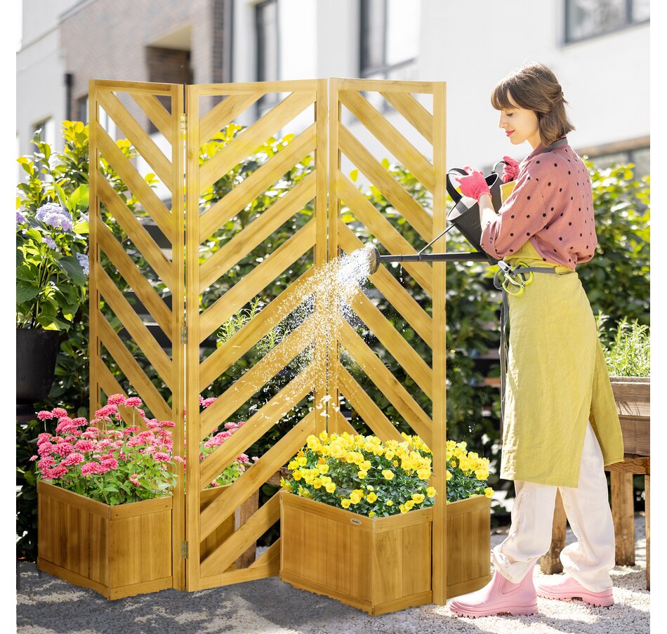 Image 946880_ALTMORE9.jpg, Product 946-880 / Price $219.99, Outsunny Outdoor Privacy Screen with 4 Planters and 3 Hinged Privacy Panels from Outsunny on TSC.ca's Home & Garden department