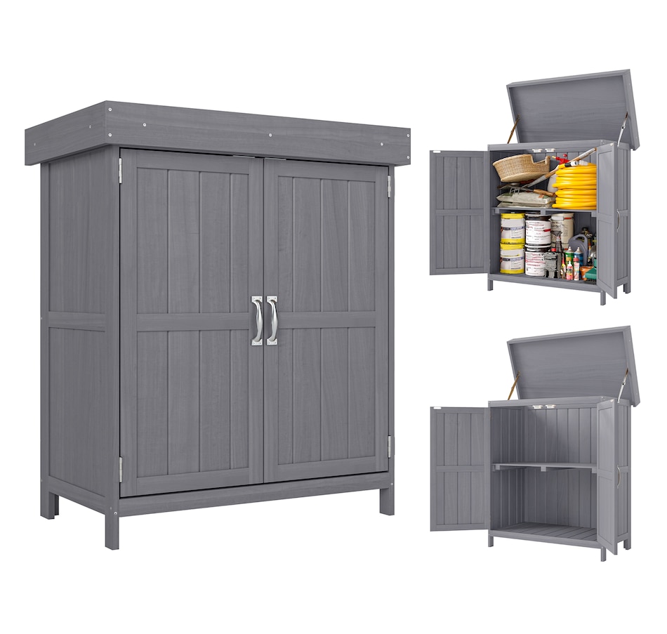 Image 946882.jpg, Product 946-882 / Price $199.99, Outsunny Wood Garden Shed Outdoor Tool Shed with Hinged Roof, Dark Grey from Outsunny on TSC.ca's Home & Garden department