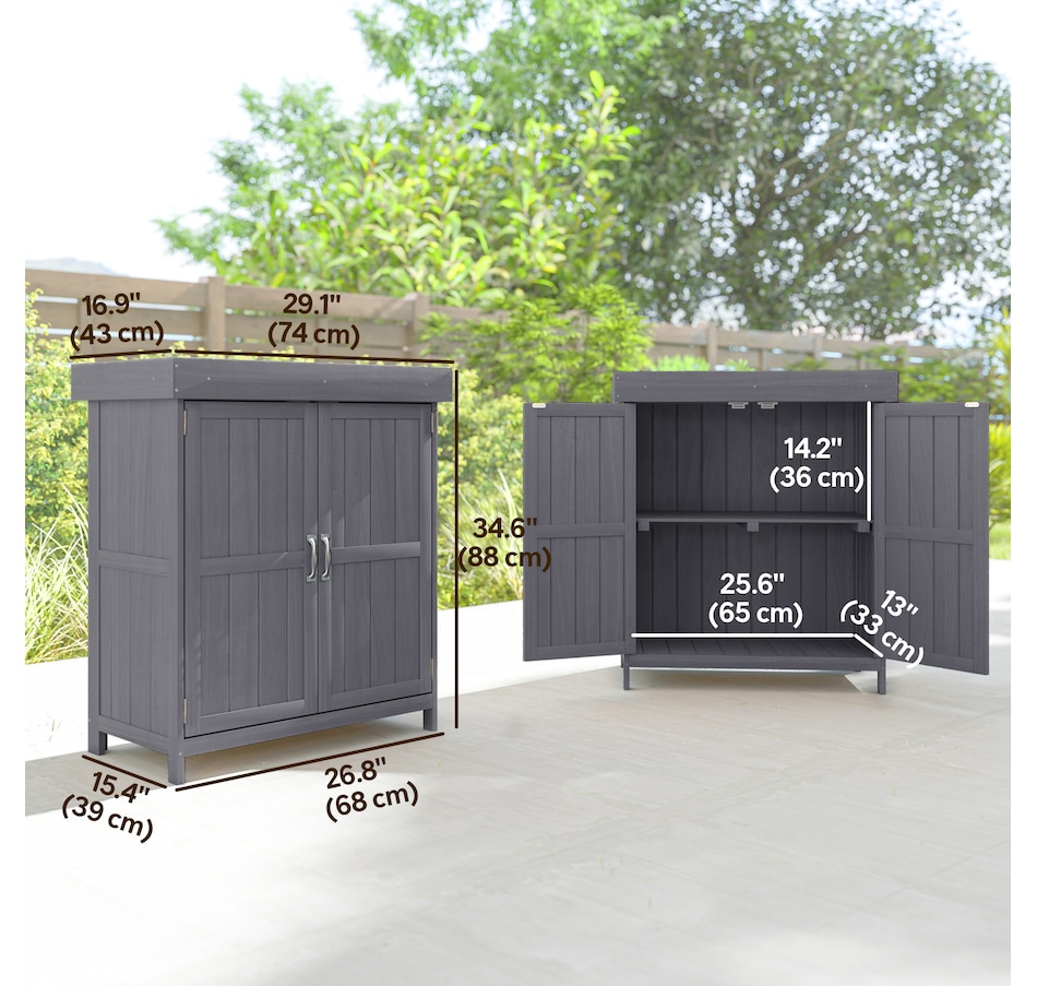 Image 946882_ALTMORE10.jpg, Product 946-882 / Price $199.99, Outsunny Wood Garden Shed Outdoor Tool Shed with Hinged Roof, Dark Grey from Outsunny on TSC.ca's Home & Garden department