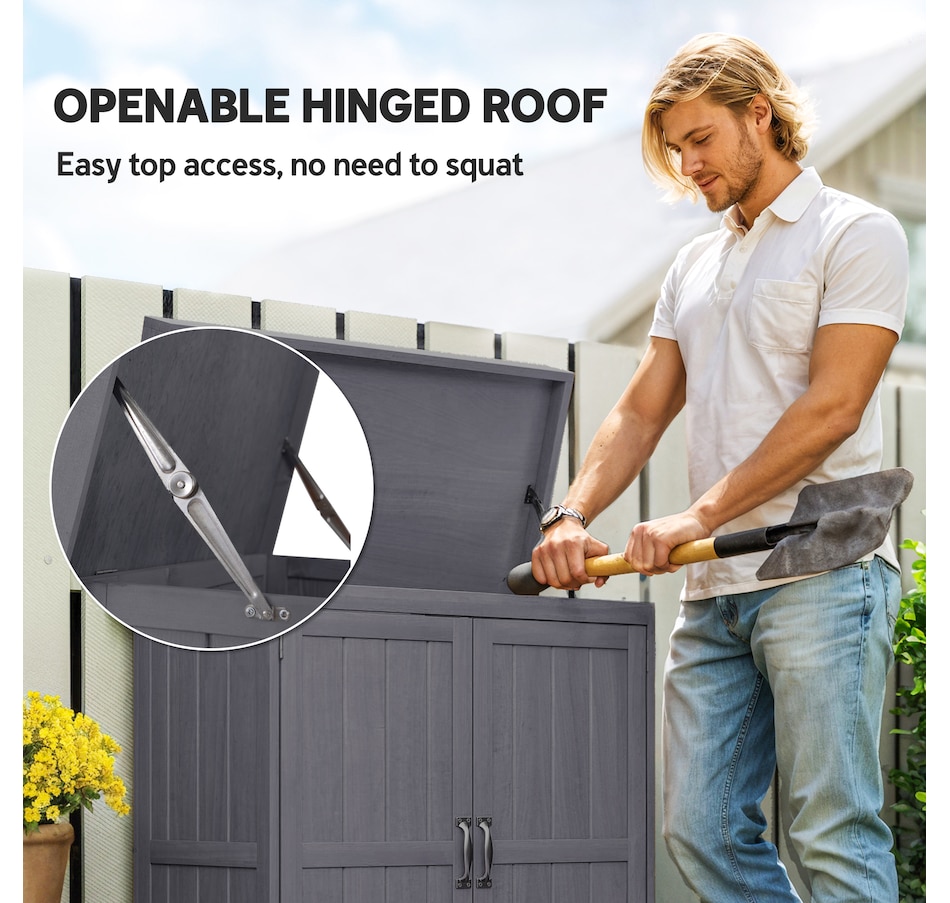 Image 946882_ALTMORE11.jpg, Product 946-882 / Price $199.99, Outsunny Wood Garden Shed Outdoor Tool Shed with Hinged Roof, Dark Grey from Outsunny on TSC.ca's Home & Garden department
