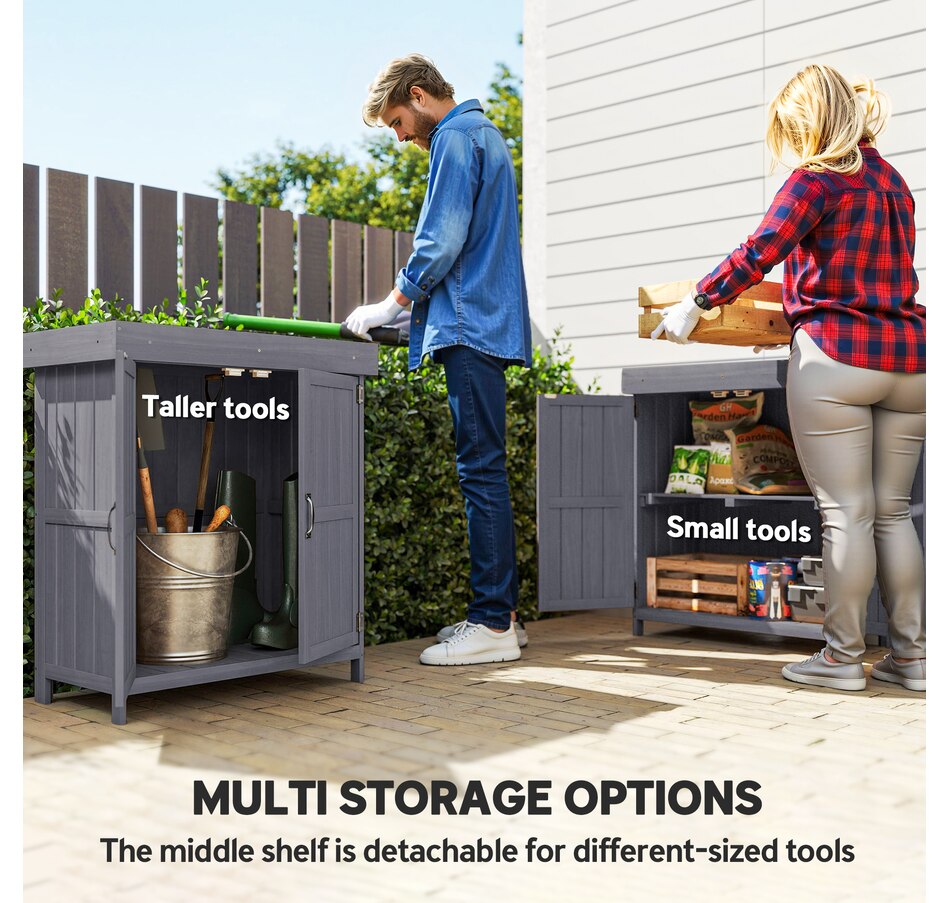 Image 946882_ALTMORE12.jpg, Product 946-882 / Price $199.99, Outsunny Wood Garden Shed Outdoor Tool Shed with Hinged Roof, Dark Grey from Outsunny on TSC.ca's Home & Garden department