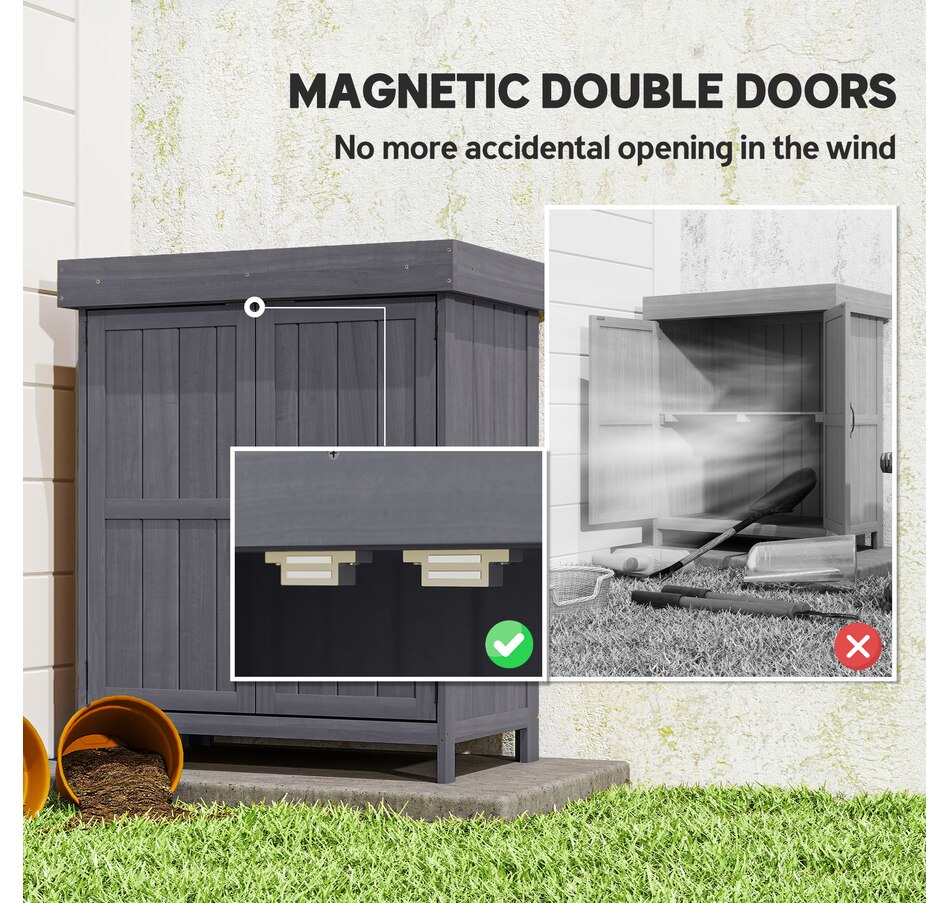 Image 946882_ALTMORE13.jpg, Product 946-882 / Price $199.99, Outsunny Wood Garden Shed Outdoor Tool Shed with Hinged Roof, Dark Grey from Outsunny on TSC.ca's Home & Garden department