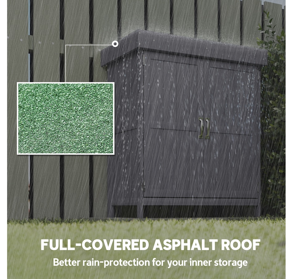 Image 946882_ALTMORE14.jpg, Product 946-882 / Price $199.99, Outsunny Wood Garden Shed Outdoor Tool Shed with Hinged Roof, Dark Grey from Outsunny on TSC.ca's Home & Garden department