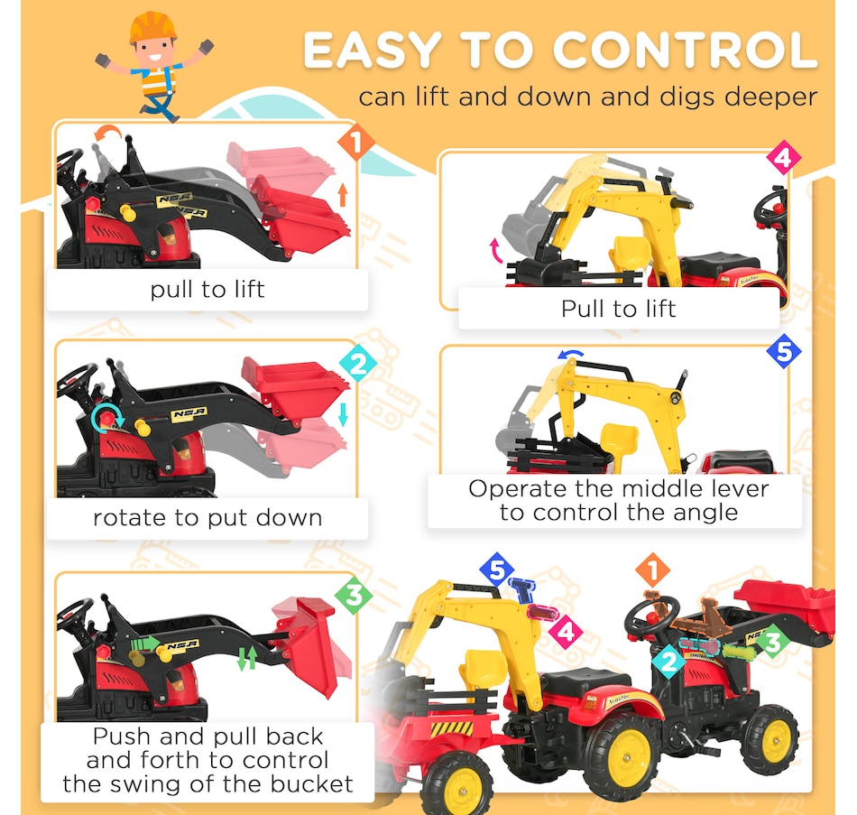 Image 946894_ALTMORE6.jpg, Product 946-894 / Price $159.00, Aosom 3 in 1 Kids Ride On Excavator Toy with 6 Wheels from Aosom on TSC.ca's Toys & Hobbies department