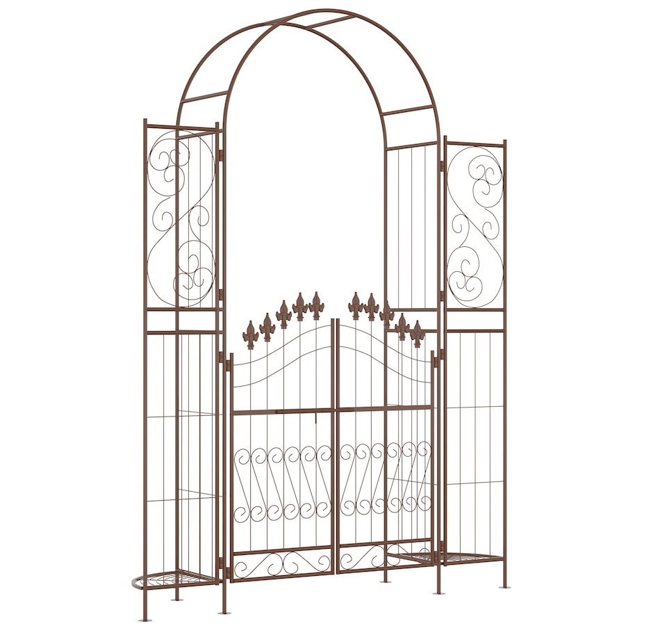 Image 946929.jpg, Product 946-929 / Price $154.99, Outsunny 7ft Garden Gate Arbor Wedding Arch with Doors Plant Shelves, Brown from Outsunny on TSC.ca's Home & Garden department
