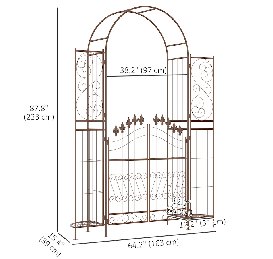 Image 946929_ALTMORE2.jpg, Product 946-929 / Price $154.99, Outsunny 7ft Garden Gate Arbor Wedding Arch with Doors Plant Shelves, Brown from Outsunny on TSC.ca's Home & Garden department