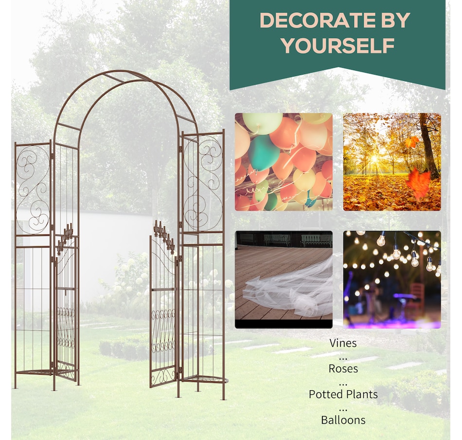 Image 946929_ALTMORE3.jpg, Product 946-929 / Price $154.99, Outsunny 7ft Garden Gate Arbor Wedding Arch with Doors Plant Shelves, Brown from Outsunny on TSC.ca's Home & Garden department