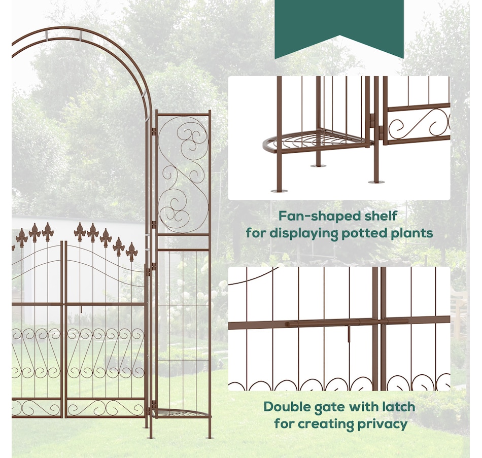 Image 946929_ALTMORE4.jpg, Product 946-929 / Price $154.99, Outsunny 7ft Garden Gate Arbor Wedding Arch with Doors Plant Shelves, Brown from Outsunny on TSC.ca's Home & Garden department