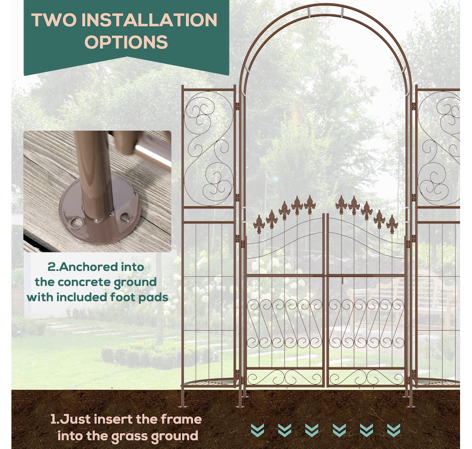 Image 946929_ALTMORE6.jpg, Product 946-929 / Price $154.99, Outsunny 7ft Garden Gate Arbor Wedding Arch with Doors Plant Shelves, Brown from Outsunny on TSC.ca's Home & Garden department