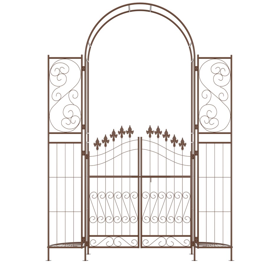 Image 946929_ALTMORE7.jpg, Product 946-929 / Price $154.99, Outsunny 7ft Garden Gate Arbor Wedding Arch with Doors Plant Shelves, Brown from Outsunny on TSC.ca's Home & Garden department