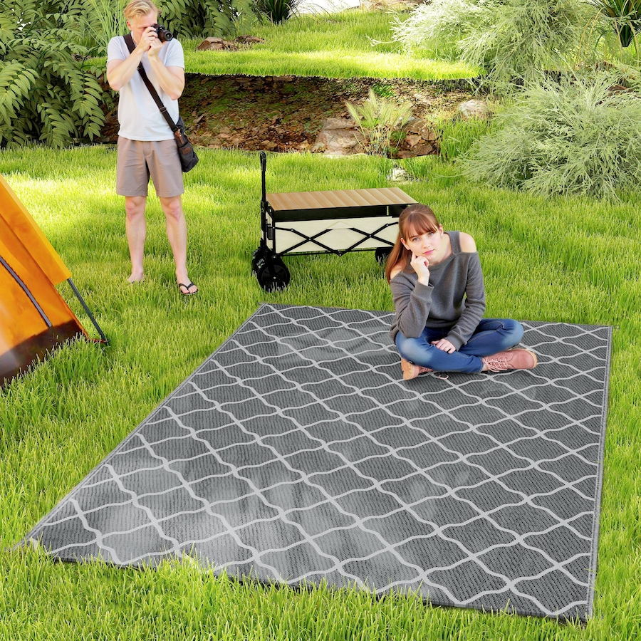 Image 946934.jpg, Product 946-934 / Price $44.99, Outsunny Waterproof Outdoor Rug, 6' x 9' RV Mat Grey & White Net from Outsunny on TSC.ca's Home & Garden department