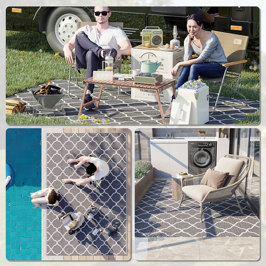 Image 946934_ALTMORE4.jpg, Product 946-934 / Price $44.99, Outsunny Waterproof Outdoor Rug, 6' x 9' RV Mat Grey & White Net from Outsunny on TSC.ca's Home & Garden department