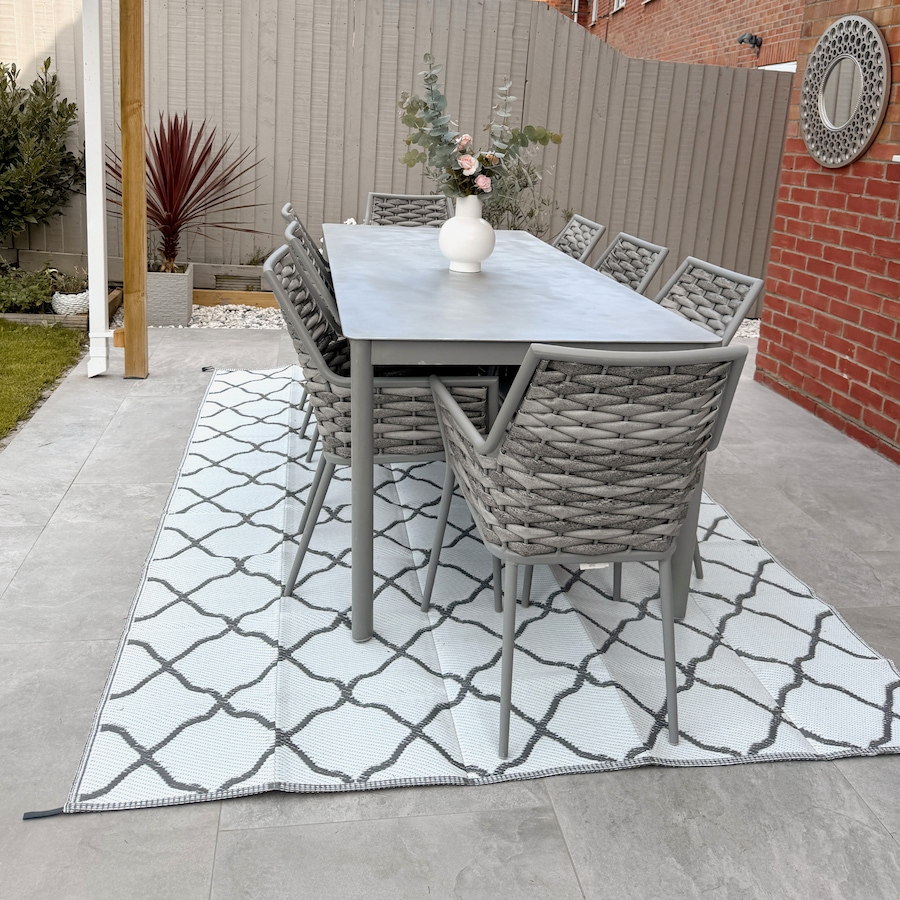 Image 946934_ALTMORE9.jpg, Product 946-934 / Price $44.99, Outsunny Waterproof Outdoor Rug, 6' x 9' RV Mat Grey & White Net from Outsunny on TSC.ca's Home & Garden department