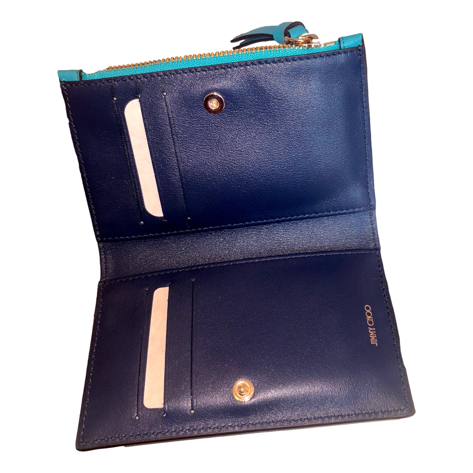 Jimmy Choo Litzy Malibu Teal Navy Leather Small Zip Wallet - TSC.ca
