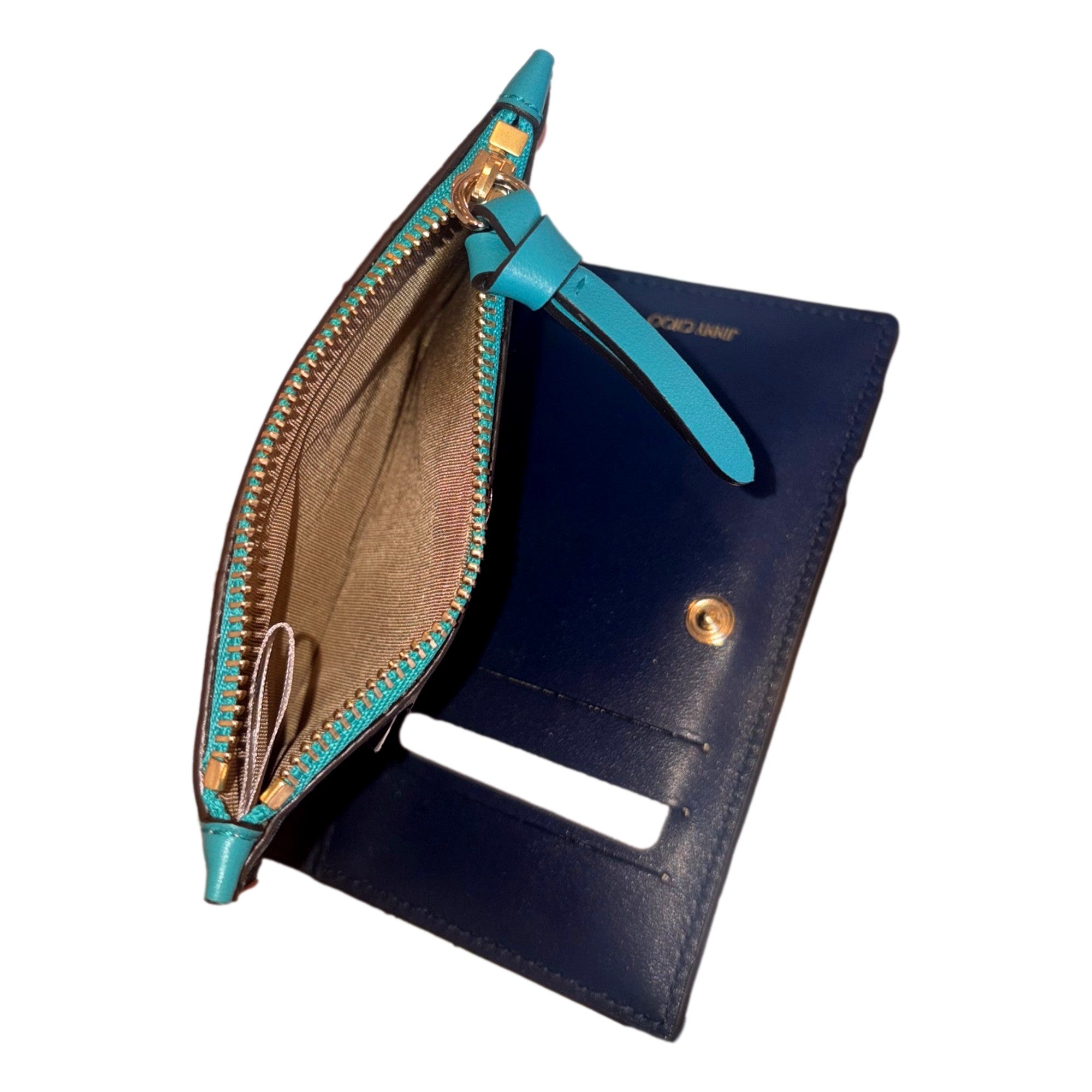 Jimmy Choo Litzy Malibu Teal Navy Leather Small Zip Wallet - TSC.ca