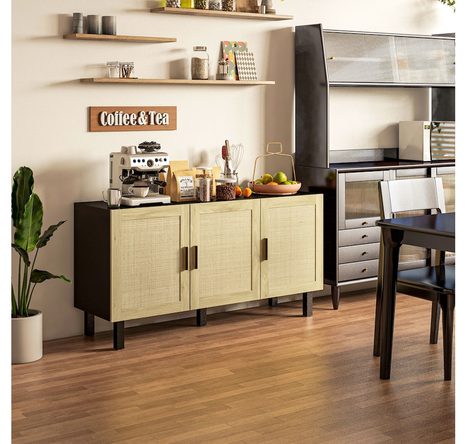 Image 947154_ALTMORE1.jpg, Product 947-154 / Price $136.99 - $199.99, HOMCOM Boho Sideboard, Coffee Bar Cabinet with Rattan Doors, Black from HOMCOM on TSC.ca's Home & Garden department
