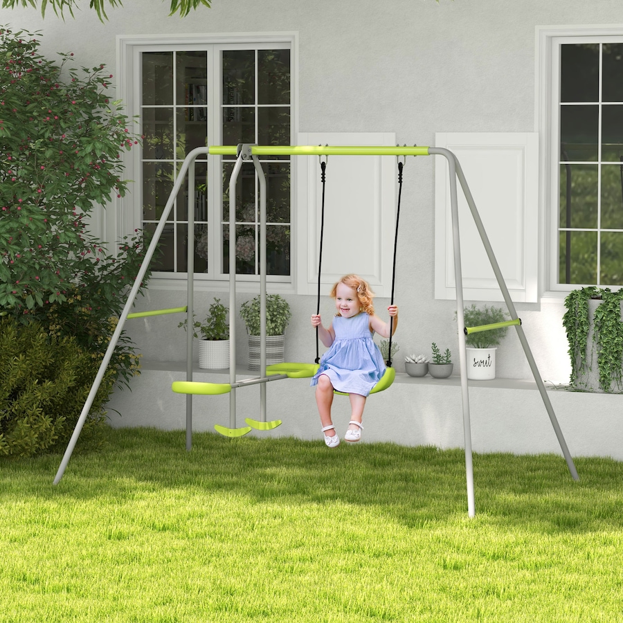 Image 947164_ALTMORE2.jpg, Product 947-164 / Price $129.99, Outsunny Swing Set for Kids, Heavy Duty A-Frame Metal Swing Frame - Green from Outsunny on TSC.ca's Home & Garden department