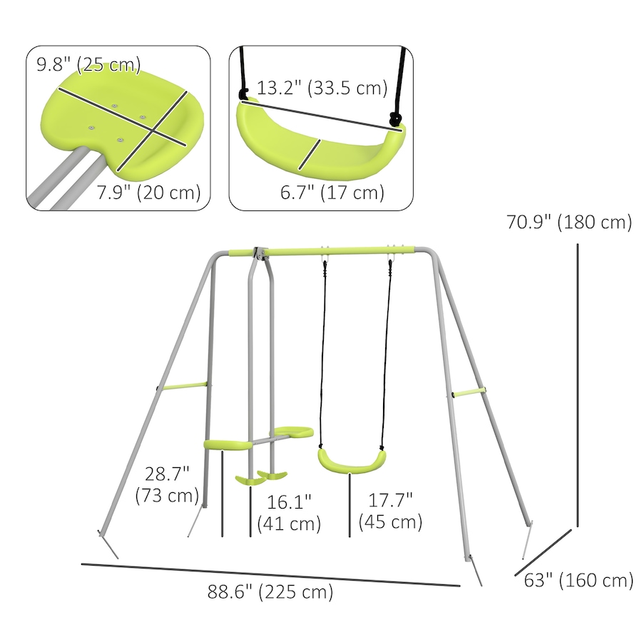 Image 947164_ALTMORE3.jpg, Product 947-164 / Price $129.99, Outsunny Swing Set for Kids, Heavy Duty A-Frame Metal Swing Frame - Green from Outsunny on TSC.ca's Home & Garden department