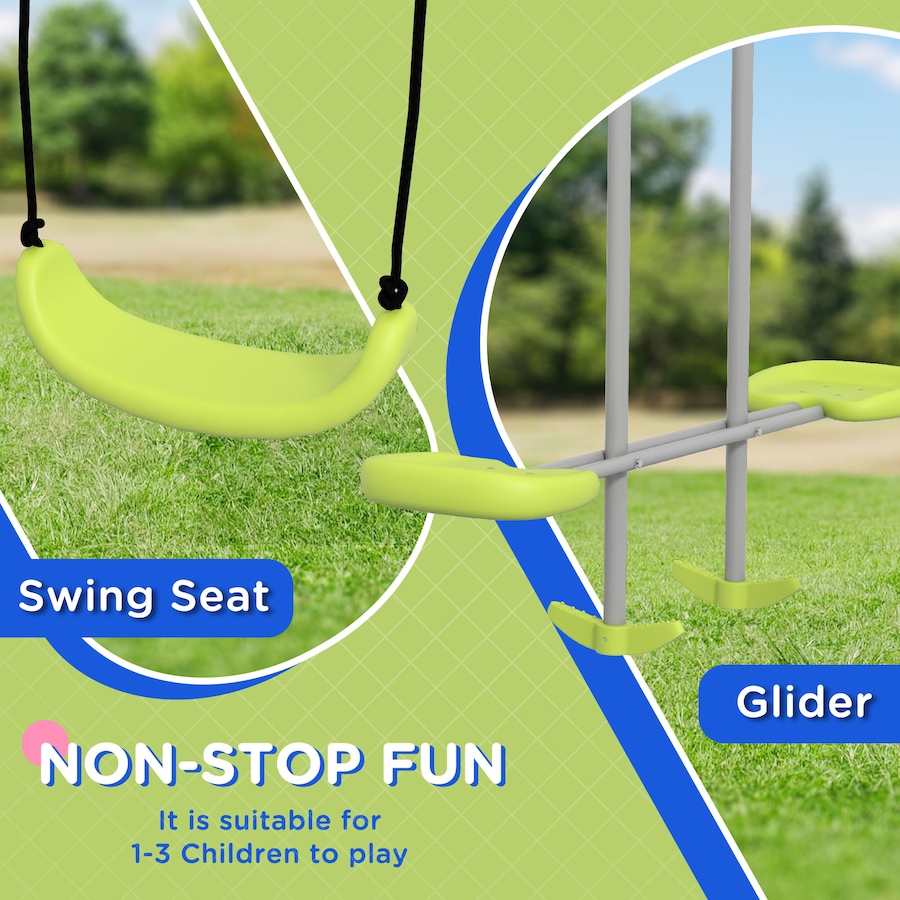 Image 947164_ALTMORE4.jpg, Product 947-164 / Price $129.99, Outsunny Swing Set for Kids, Heavy Duty A-Frame Metal Swing Frame - Green from Outsunny on TSC.ca's Home & Garden department