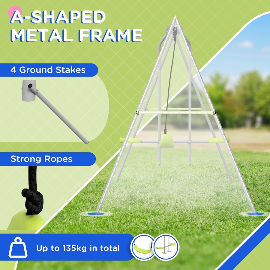 Image 947164_ALTMORE5.jpg, Product 947-164 / Price $129.99, Outsunny Swing Set for Kids, Heavy Duty A-Frame Metal Swing Frame - Green from Outsunny on TSC.ca's Home & Garden department