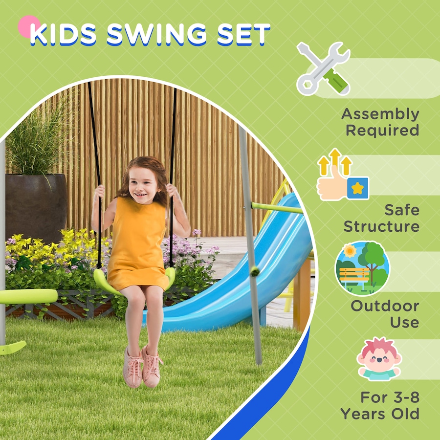 Image 947164_ALTMORE7.jpg, Product 947-164 / Price $129.99, Outsunny Swing Set for Kids, Heavy Duty A-Frame Metal Swing Frame - Green from Outsunny on TSC.ca's Home & Garden department