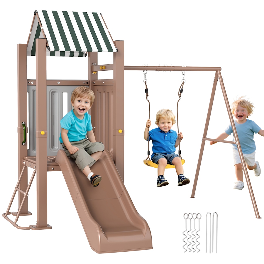 Image 947172.jpg, Product 947-172 / Price $399.99, Qaba Kids Swing Set, Heavy-Duty Swing Set with Slide, Covered Fort, Ladder from Qaba on TSC.ca's Home & Garden department