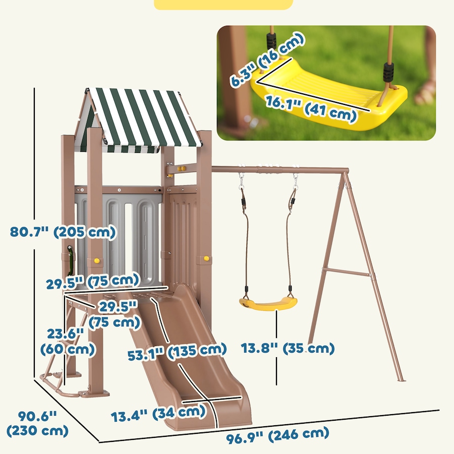 Image 947172_ALTMORE3.jpg, Product 947-172 / Price $399.99, Qaba Kids Swing Set, Heavy-Duty Swing Set with Slide, Covered Fort, Ladder from Qaba on TSC.ca's Home & Garden department