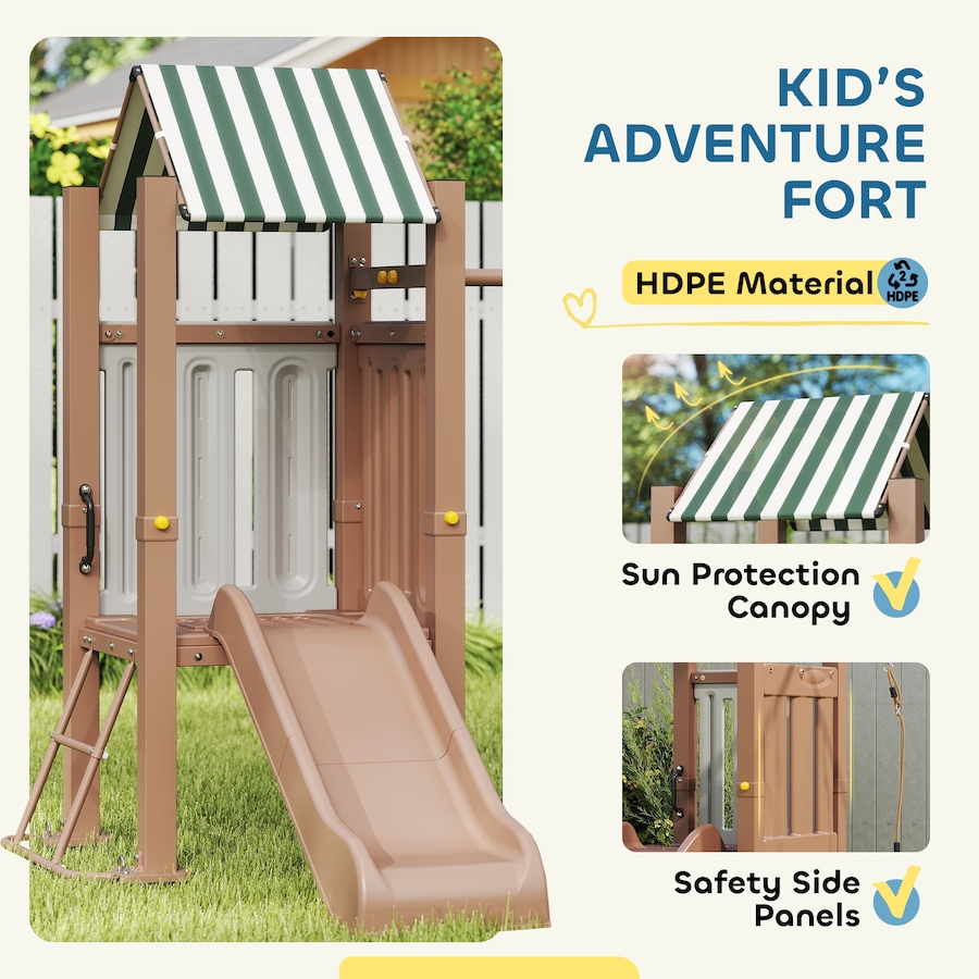 Image 947172_ALTMORE5.jpg, Product 947-172 / Price $399.99, Qaba Kids Swing Set, Heavy-Duty Swing Set with Slide, Covered Fort, Ladder from Qaba on TSC.ca's Home & Garden department