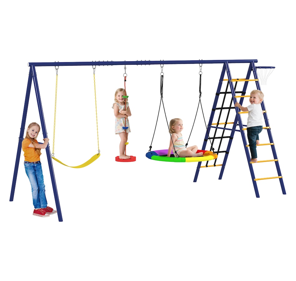 Image 947174.jpg, Product 947-174 / Price $279.99, Qaba 6 in 1 Kids Swing Set for Outdoor, A-Frame & Heavy Duty, for Ages 3-8 from Qaba on TSC.ca's Home & Garden department