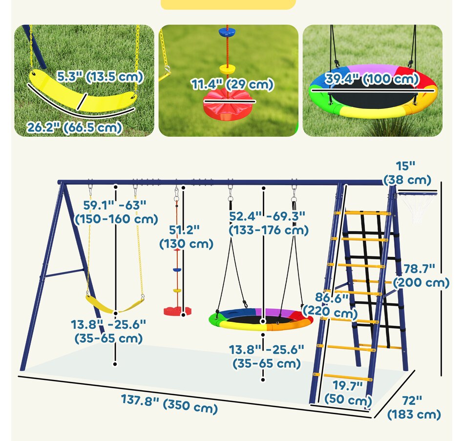 Image 947174_ALTMORE3.jpg, Product 947-174 / Price $279.99, Qaba 6 in 1 Kids Swing Set for Outdoor, A-Frame & Heavy Duty, for Ages 3-8 from Qaba on TSC.ca's Home & Garden department
