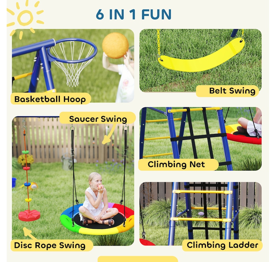Image 947174_ALTMORE4.jpg, Product 947-174 / Price $279.99, Qaba 6 in 1 Kids Swing Set for Outdoor, A-Frame & Heavy Duty, for Ages 3-8 from Qaba on TSC.ca's Home & Garden department