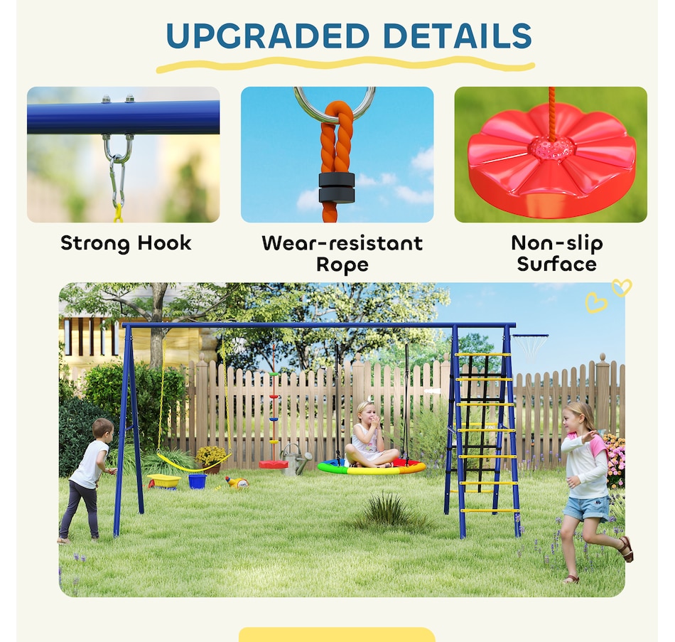 Image 947174_ALTMORE8.jpg, Product 947-174 / Price $279.99, Qaba 6 in 1 Kids Swing Set for Outdoor, A-Frame & Heavy Duty, for Ages 3-8 from Qaba on TSC.ca's Home & Garden department