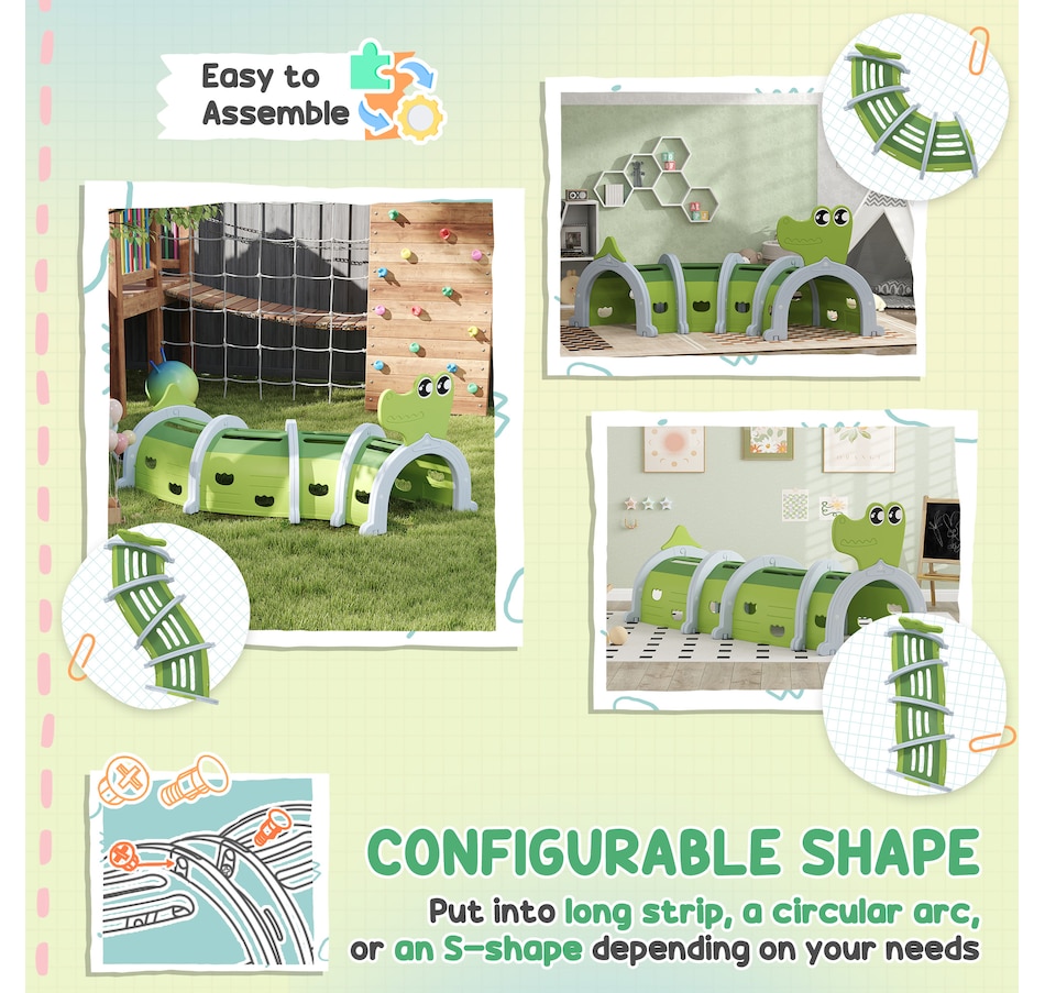 Image 947193_ALTMORE14.jpg, Product 947-193 / Price $219.99, Qaba Tunnel for Kids to Crawl Through, Crocodile Design, for 3-6 Years from Qaba on TSC.ca's Home & Garden department