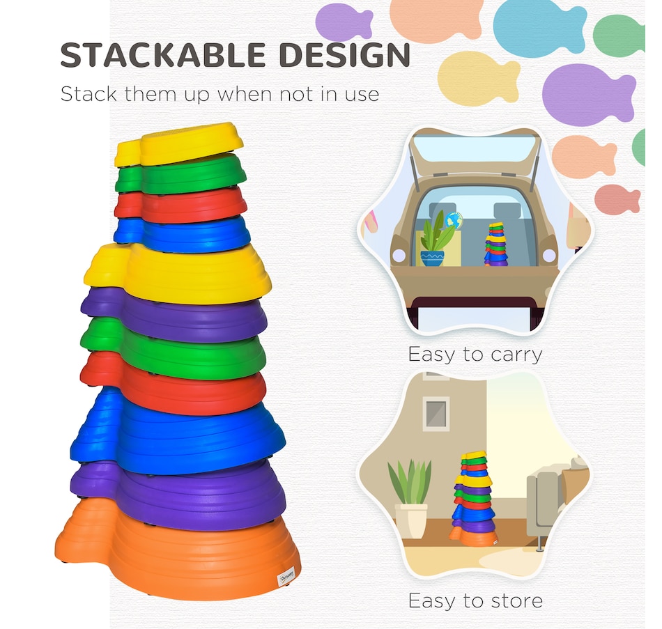 Image 947196_ALTMORE5.jpg, Product 947-196 / Price $40.99, Outsunny 11pcs Balance Stepping Stones for Kids, Fish Style Non-slip from Outsunny on TSC.ca's Home & Garden department